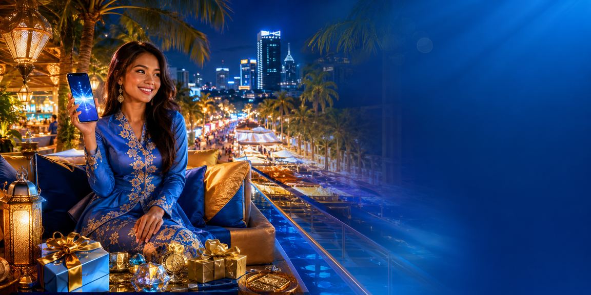 Pengguna Kuala Lumpur membuat deposit pertaruhan sukan dengan pakaian baju kurung tempatan